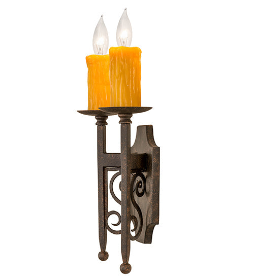 Meyda Lighting Toscano 9" 2-Light Cajun Spice Wall Sconce With Amber Faux Candlelight
