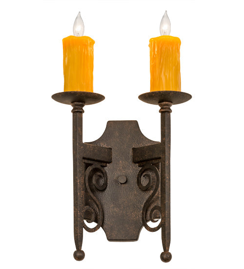 Meyda Lighting Toscano 9" 2-Light Cajun Spice Wall Sconce With Amber Faux Candlelight