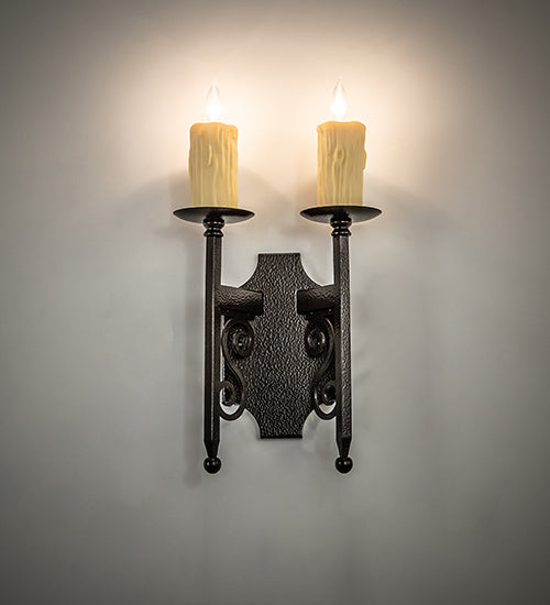 Meyda Lighting Toscano 9" 2-Light Timeless Bronze Vein Wall Sconce With Ivory Faux Candlelight