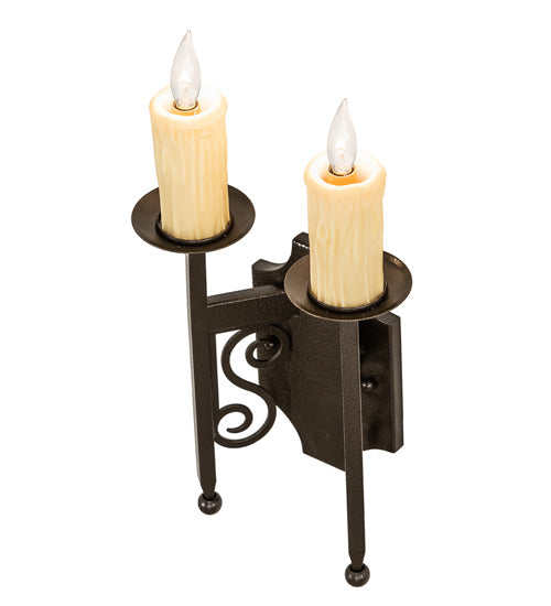 Meyda Lighting Toscano 9" 2-Light Timeless Bronze Vein Wall Sconce With Ivory Faux Candlelight