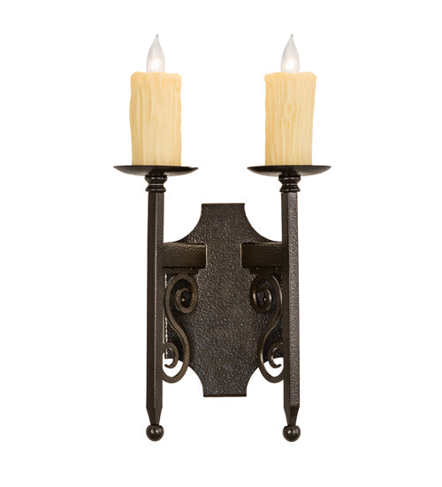 Meyda Lighting Toscano 9" 2-Light Timeless Bronze Vein Wall Sconce With Ivory Faux Candlelight