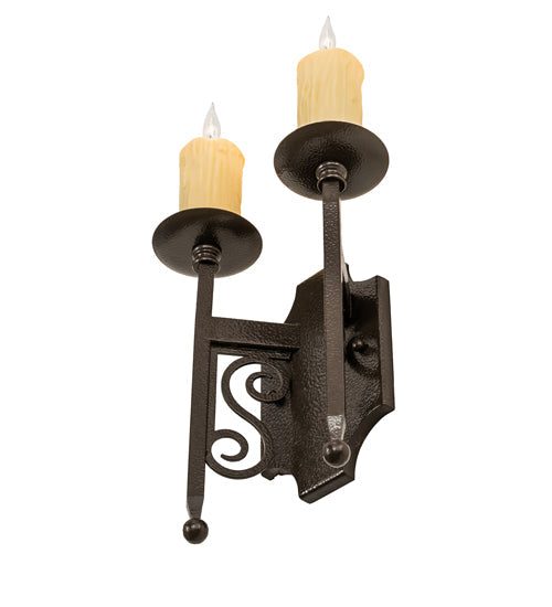 Meyda Lighting Toscano 9" 2-Light Timeless Bronze Vein Wall Sconce With Ivory Faux Candlelight