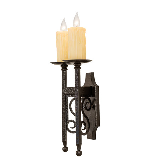 Meyda Lighting Toscano 9" 2-Light Timeless Bronze Vein Wall Sconce With Ivory Faux Candlelight