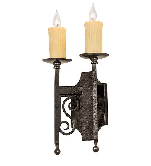 Meyda Lighting Toscano 9" 2-Light Timeless Bronze Vein Wall Sconce With Ivory Faux Candlelight