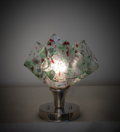 Meyda Lighting Tossed Salad 10" Polished Nickel Confetti Handkerchief Accent Table Lamp With Multi-Colored Shade Glass