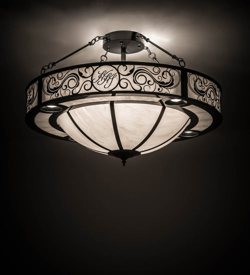 Meyda Lighting Toulouse 36" 13-Light Charcoal Gray Personalized Monogram Inverted Pendant Light With Whitestone Idalight Shade Glass