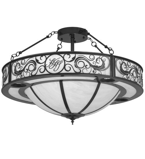 Meyda Lighting Toulouse 36" 13-Light Charcoal Gray Personalized Monogram Inverted Pendant Light With Whitestone Idalight Shade Glass
