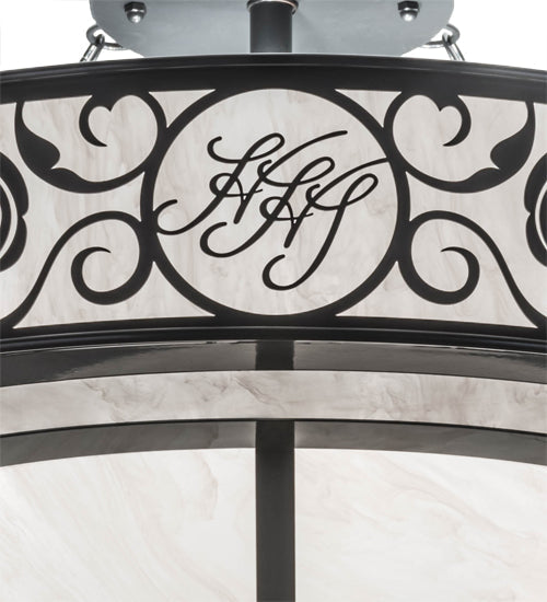 Meyda Lighting Toulouse 36" 13-Light Charcoal Gray Personalized Monogram Inverted Pendant Light With Whitestone Idalight Shade Glass