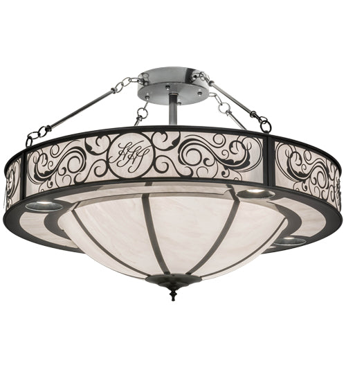 Meyda Lighting Toulouse 36" 13-Light Charcoal Gray Personalized Monogram Inverted Pendant Light With Whitestone Idalight Shade Glass