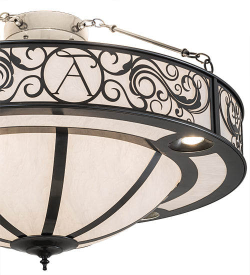 Meyda Lighting Toulouse 36" 13-Light Charcoal Grey Personalized Monogram Inverted Pendant Light With White Angelwing Idalight Shade Glass