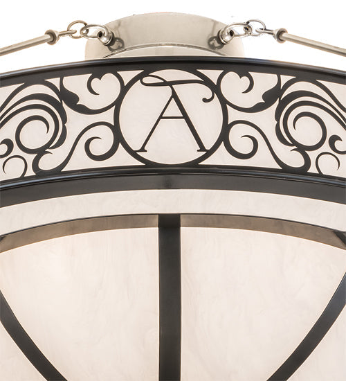 Meyda Lighting Toulouse 36" 13-Light Charcoal Grey Personalized Monogram Inverted Pendant Light With White Angelwing Idalight Shade Glass