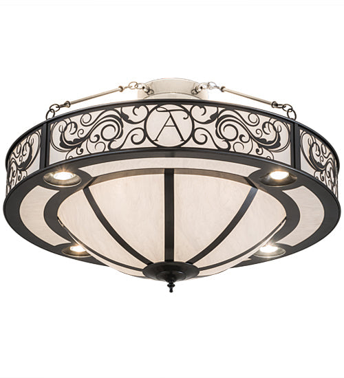 Meyda Lighting Toulouse 36" 13-Light Charcoal Grey Personalized Monogram Inverted Pendant Light With White Angelwing Idalight Shade Glass