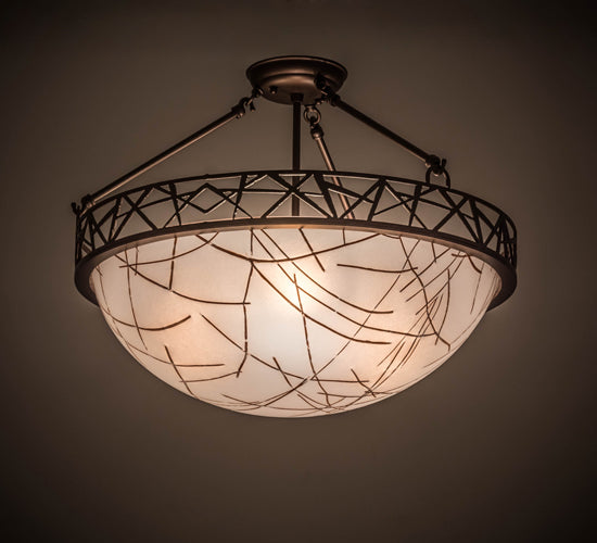 Meyda Lighting Tracery 22" 3-Light Mahogany Bronze Pendant Light With White Shade Glass