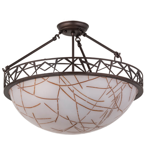 Meyda Lighting Tracery 22" 3-Light Mahogany Bronze Pendant Light With White Shade Glass