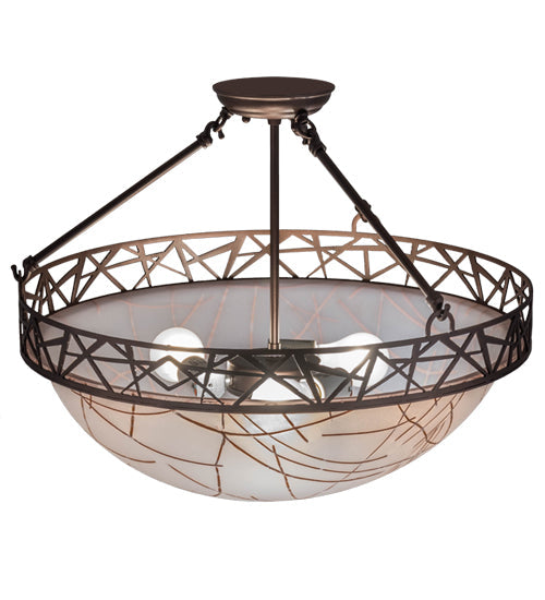 Meyda Lighting Tracery 22" 3-Light Mahogany Bronze Pendant Light With White Shade Glass