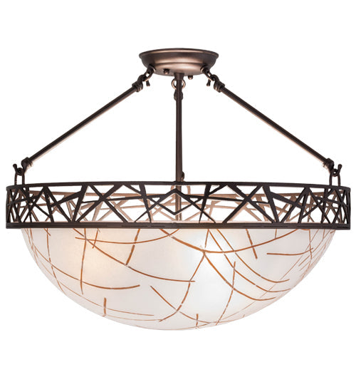 Meyda Lighting Tracery 22" 3-Light Mahogany Bronze Pendant Light With White Shade Glass