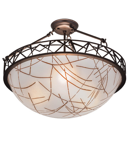 Meyda Lighting Tracery 22" 3-Light Mahogany Bronze Pendant Light With White Shade Glass