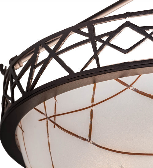 Meyda Lighting Tracery 22" 3-Light Mahogany Bronze Pendant Light With White Shade Glass