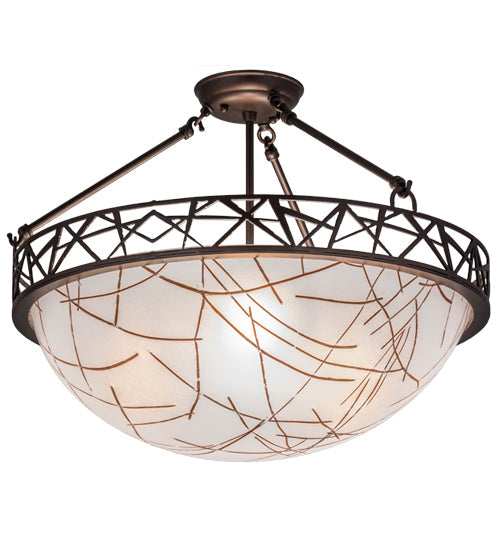Meyda Lighting Tracery 22" 3-Light Mahogany Bronze Pendant Light With White Shade Glass