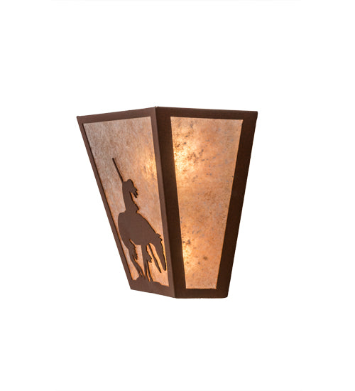 Meyda Lighting Trails End 13" 2-Light Red Rust Wall Sconce With Silver Mica Shade Glass