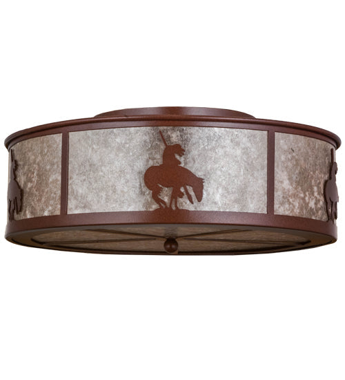 Meyda Lighting Trails End 22" 4-Light Rust Flush Mount Light With Silver Mica Shade Glass