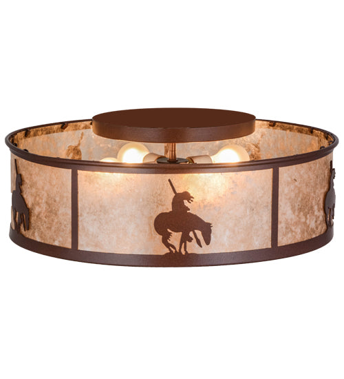 Meyda Lighting Trails End 22" 4-Light Rust Flush Mount Light With Silver Mica Shade Glass