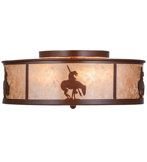 Meyda Lighting Trails End 22" 4-Light Rust Flush Mount Light With Silver Mica Shade Glass