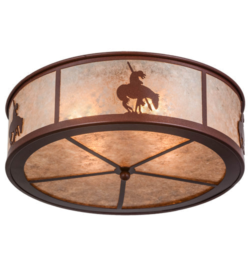 Meyda Lighting Trails End 22" 4-Light Rust Flush Mount Light With Silver Mica Shade Glass