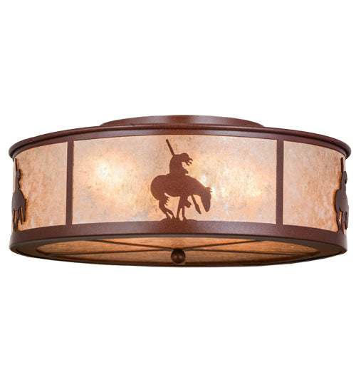Meyda Lighting Trails End 22" 4-Light Rust Flush Mount Light With Silver Mica Shade Glass