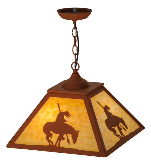 Meyda Lighting Trails End 23" 2-Light Earth Pendant Light With Beige Art Shade Glass