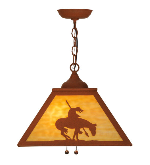 Meyda Lighting Trails End 23" 2-Light Earth Pendant Light With Beige Art Shade Glass