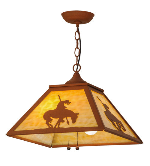 Meyda Lighting Trails End 23" 2-Light Earth Pendant Light With Beige Art Shade Glass