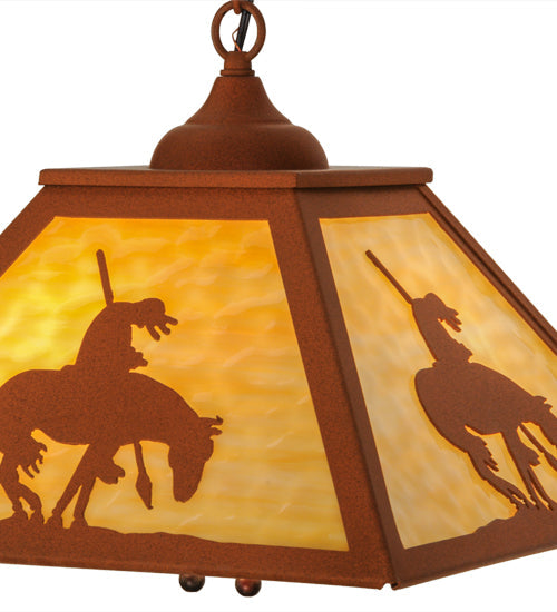 Meyda Lighting Trails End 23" 2-Light Earth Pendant Light With Beige Art Shade Glass
