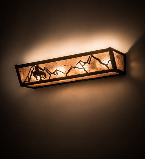 Meyda Lighting Trails End 24" 4-Light Antique Copper Vanity Light With Silver Mica Shade Glass