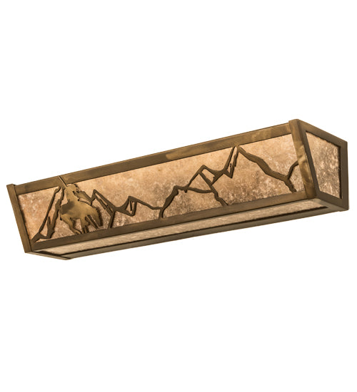 Meyda Lighting Trails End 24" 4-Light Antique Copper Vanity Light With Silver Mica Shade Glass