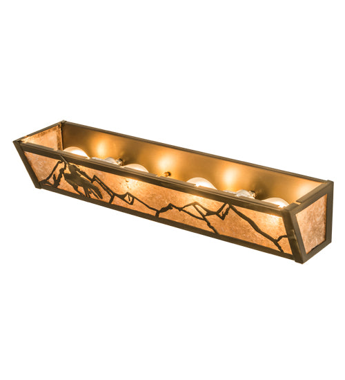 Meyda Lighting Trails End 24" 4-Light Antique Copper Vanity Light With Silver Mica Shade Glass