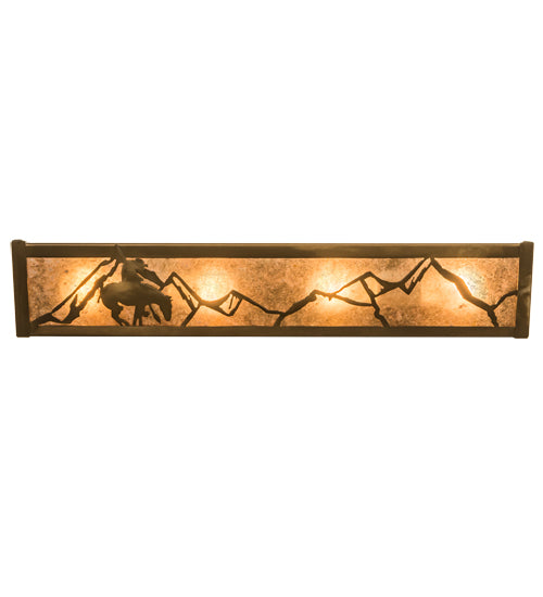 Meyda Lighting Trails End 24" 4-Light Antique Copper Vanity Light With Silver Mica Shade Glass