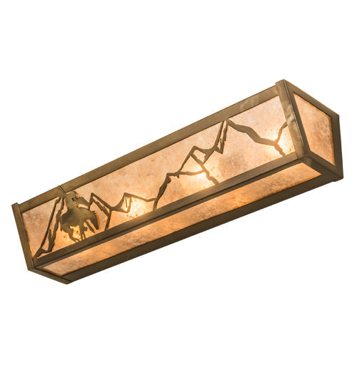 Meyda Lighting Trails End 24" 4-Light Antique Copper Vanity Light With Silver Mica Shade Glass
