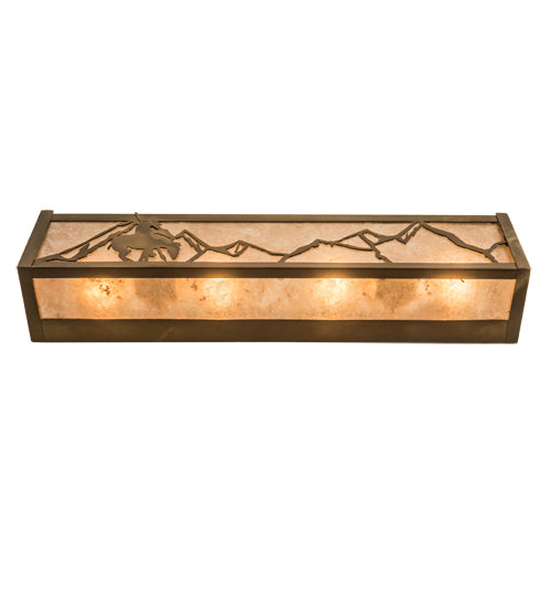 Meyda Lighting Trails End 24" 4-Light Antique Copper Vanity Light With Silver Mica Shade Glass