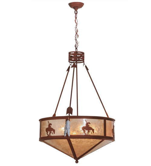 Meyda Lighting Trails End 24" 4-Light Red Rust Inverted Pendant Light With Silver Mica Shade Glass