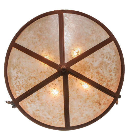 Meyda Lighting Trails End 24" 4-Light Red Rust Inverted Pendant Light With Silver Mica Shade Glass