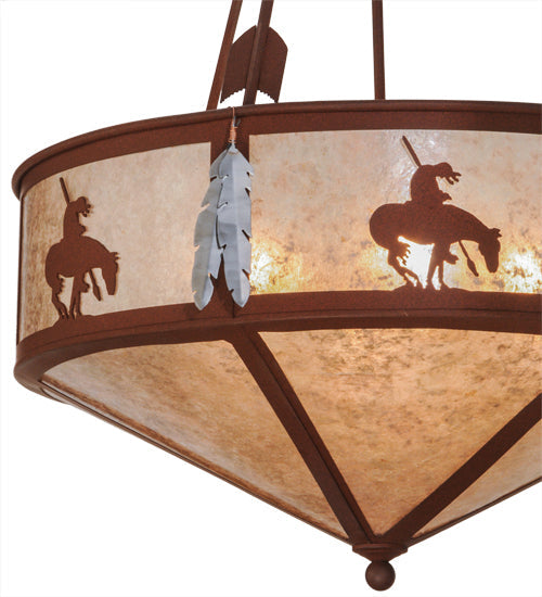 Meyda Lighting Trails End 24" 4-Light Red Rust Inverted Pendant Light With Silver Mica Shade Glass