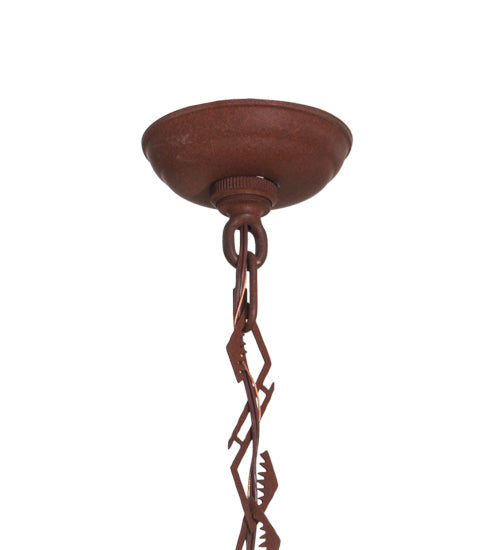 Meyda Lighting Trails End 24" 4-Light Red Rust Inverted Pendant Light With Silver Mica Shade Glass