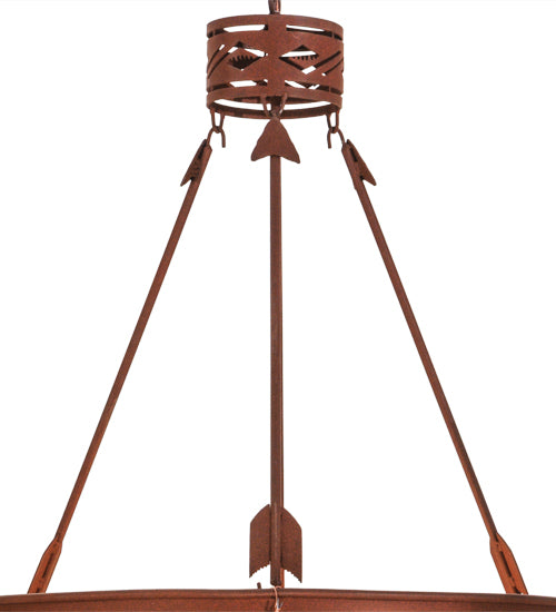 Meyda Lighting Trails End 24" 4-Light Red Rust Inverted Pendant Light With Silver Mica Shade Glass