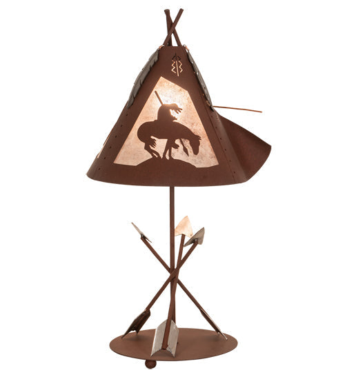 Meyda Lighting Trails End 27" Red Rust Table Lamp With Silver Mica Shade Glass