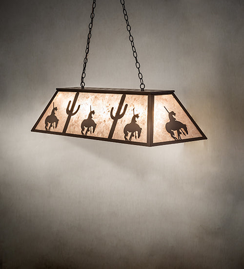 Meyda Lighting Trails End 48" 6-Light Cafe Noir Island Pendant Light With Silver Mica Shade Glass