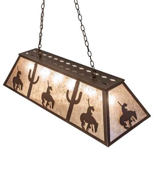 Meyda Lighting Trails End 48" 6-Light Cafe Noir Island Pendant Light With Silver Mica Shade Glass