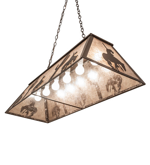 Meyda Lighting Trails End 48" 6-Light Cafe Noir Island Pendant Light With Silver Mica Shade Glass