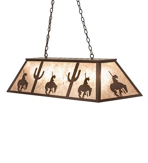 Meyda Lighting Trails End 48" 6-Light Cafe Noir Island Pendant Light With Silver Mica Shade Glass