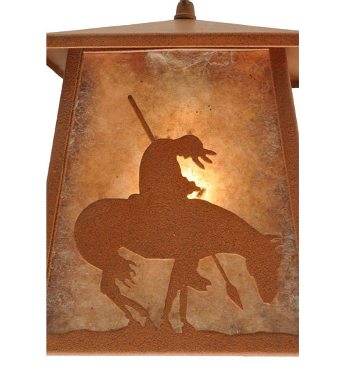 Meyda Lighting Trails End 7"Sq Rust Lantern Pendant Light With Silver Mica Shade Glass